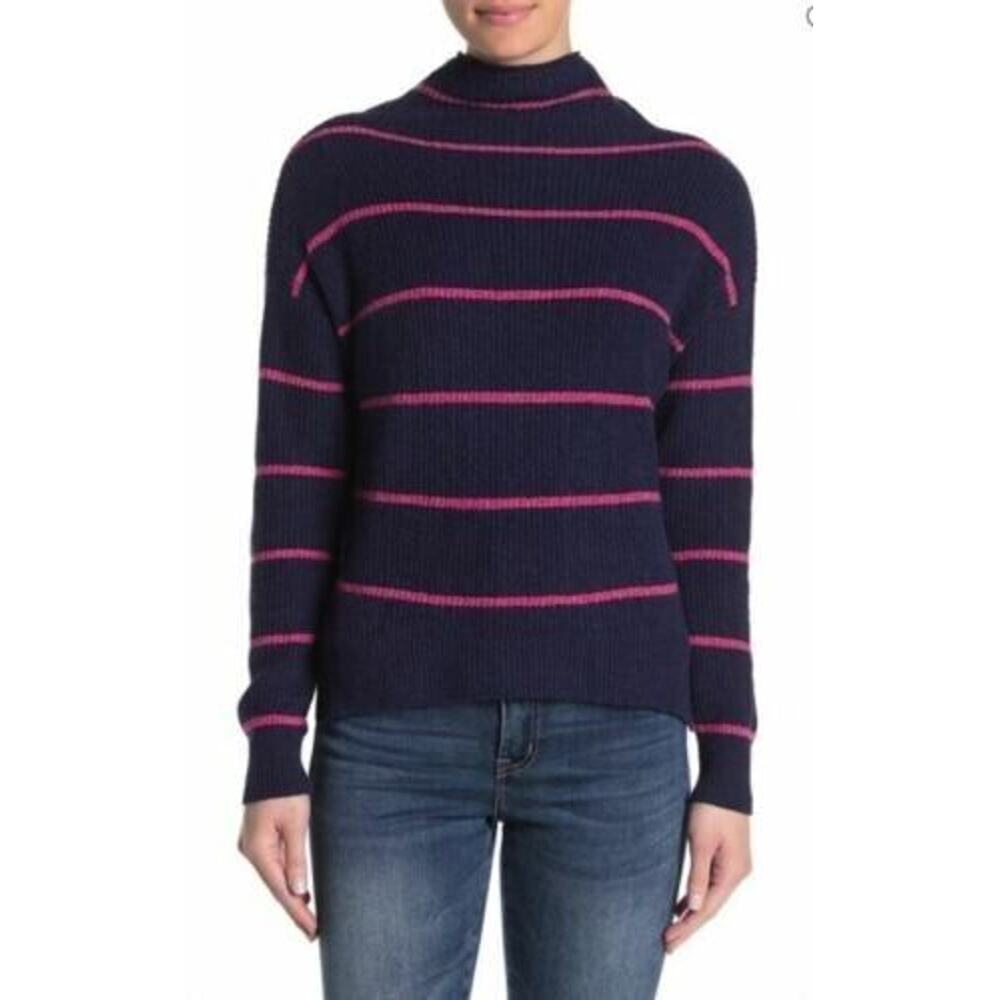 Abound Navy/Pink Peacoat Sophia Striped Mock Neck Ribbed Knit Sweater 2X-Small